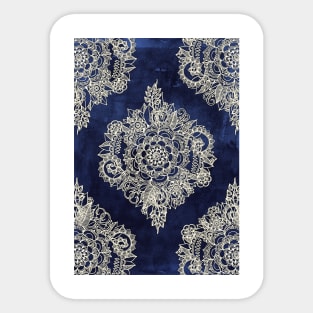 Cream Floral Moroccan Pattern on Deep Indigo Ink Sticker